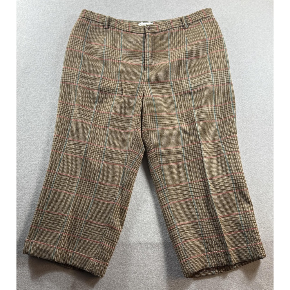 Jessica London Classic Pants Womens 18 Brown Plaid Wool Tweed Lined Work Career